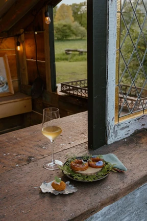 Small bites and wine open the meal at Down Home.