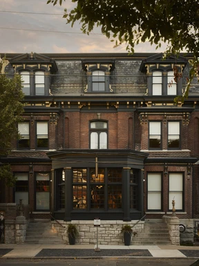 Building, windows, dark sky