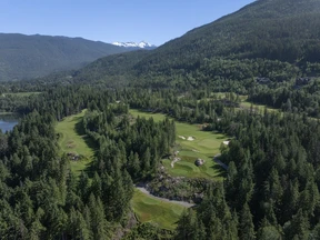 An aerial view of Cabot Revelstoke, which sits at the base of the ski slopes at Revelstoke Mountain Resort.