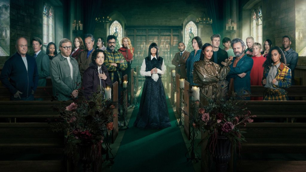 Celebrity Traitors stars (L-R) Ross Kemp, James Blunt, Myha'la, Rob Beckett, Professor Hannah Fry, Richard E Grant, Sharon Rooney, Bella Ramsay, Romesh Ranganathan, Jerry Hall, Claudia Winkleman, Amol Rajan, Miranda Hart, Maya Jama, James Acaster, Sebastian Croft, Michael LyceN, Julie Leigh-Anne Pinnock & King Kenny